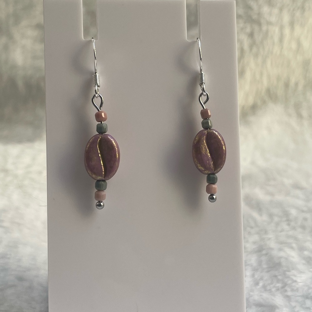 Pink and gold coffee earrings. 925 silver hooks.